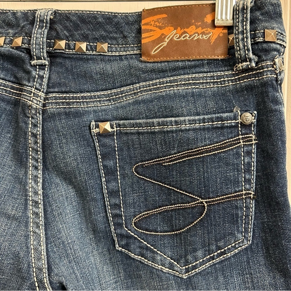Seven 7 Jeans Women's Size 29 Straight Leg Distressed Studded Denim Med Wash - Picture 3 of 12